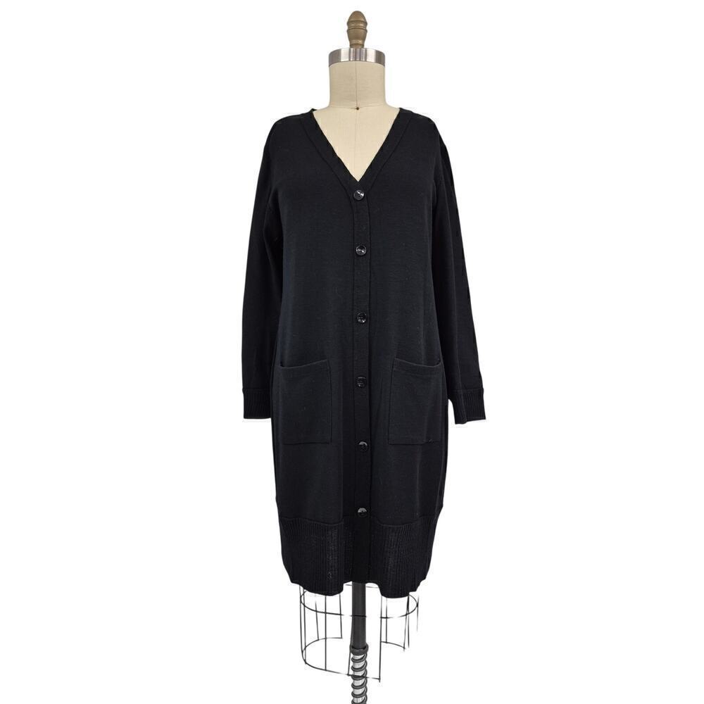Lennie for Nina Leonard 100% Acrylic long Black Cardigan Sweater/ Dress Sz XL